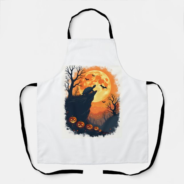 Funny Tortoise Halloween Silhouette Spooky Tortois Apron (Front)