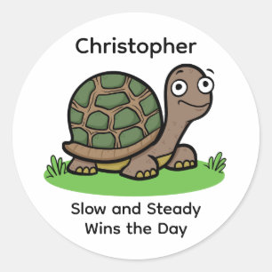 Funny Tortoise Slow And Steady Custom Name Classic Round Sticker