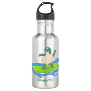 Funny tortoise wave surfing cartoon 532 ml water bottle