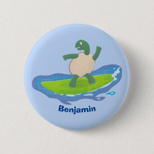 Funny tortoise wave surfing cartoon  6 cm round badge