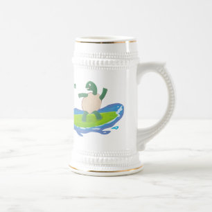 Funny tortoise wave surfing cartoon beer stein
