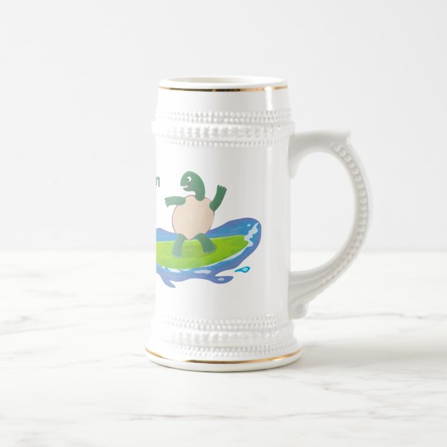 Funny tortoise wave surfing cartoon beer stein (Right)