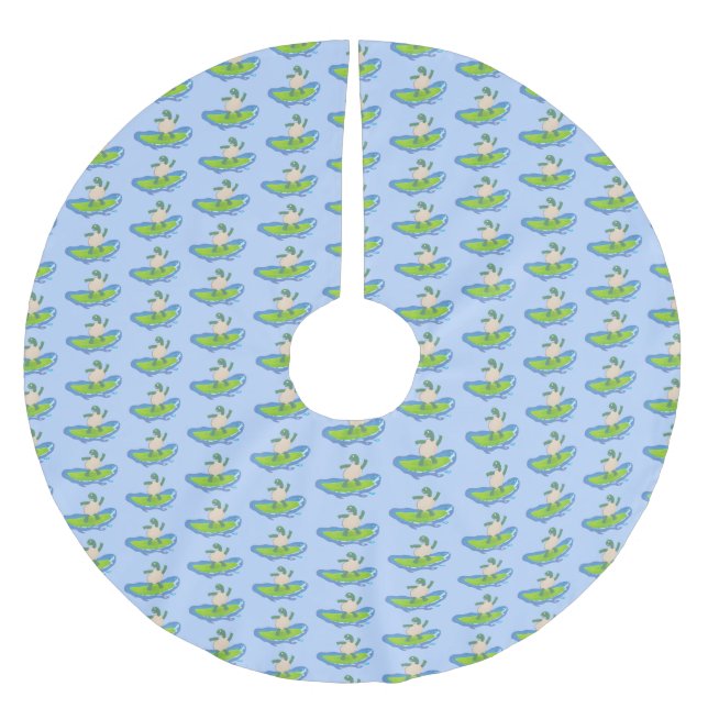 Funny tortoise wave surfing cartoon brushed polyester tree skirt (Front)