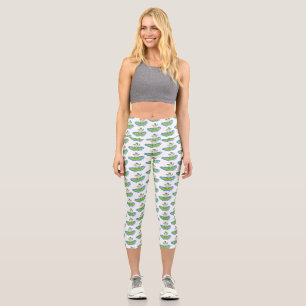Funny tortoise wave surfing cartoon capri leggings