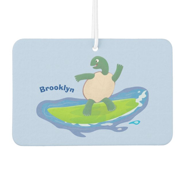 Funny tortoise wave surfing cartoon  car air freshener (Front)
