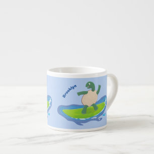 Funny tortoise wave surfing cartoon espresso cup