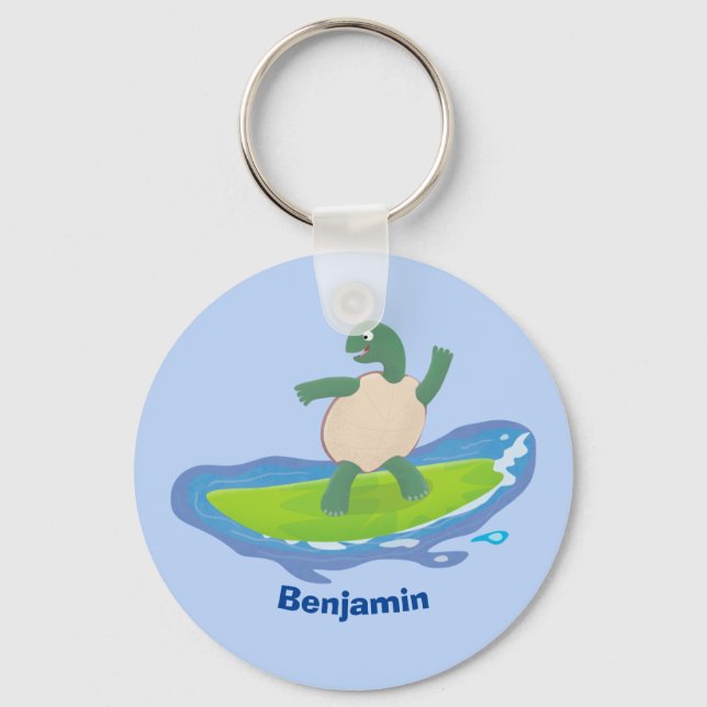 Funny tortoise wave surfing cartoon key ring (Front)