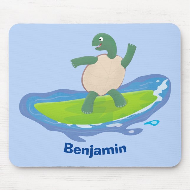 Funny tortoise wave surfing cartoon mouse pad (Front)