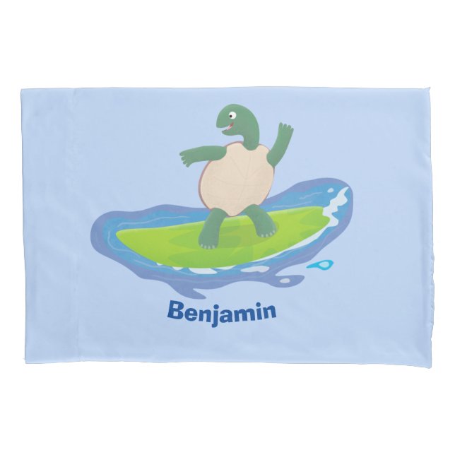 Funny tortoise wave surfing cartoon  pillowcase (Front)