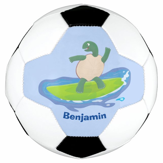 Funny tortoise wave surfing cartoon soccer ball (Front)