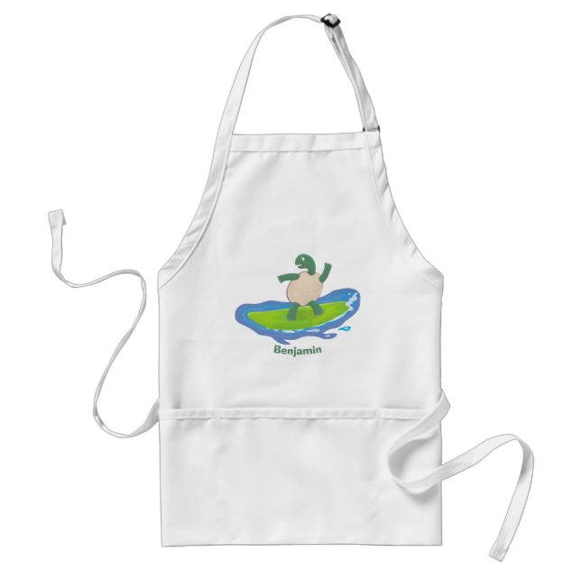Funny tortoise wave surfing cartoon standard apron (Front)