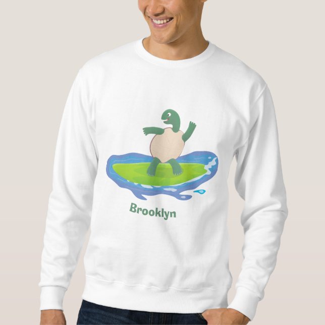 Funny tortoise wave surfing cartoon  sweatshirt (Front)