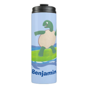 Funny tortoise wave surfing cartoon thermal tumbler