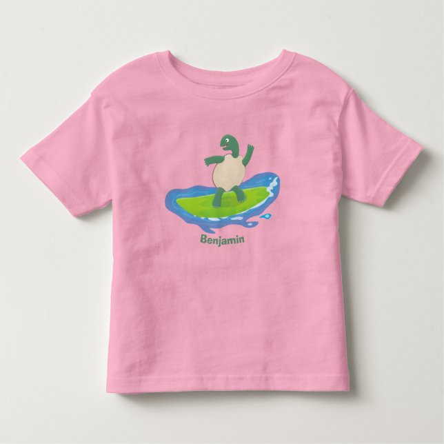 Funny tortoise wave surfing cartoon  toddler T-Shirt (Front)