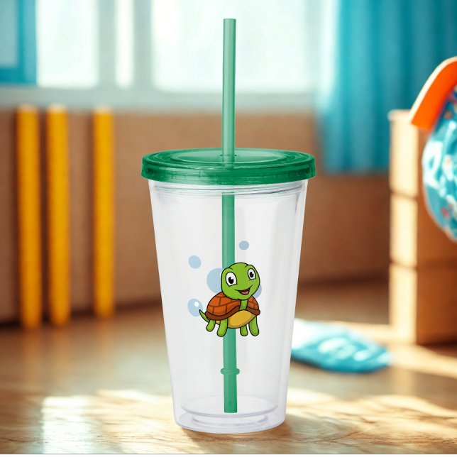 Funny tortoise with bubble acrylic tumbler (cute tortoise tumbler)