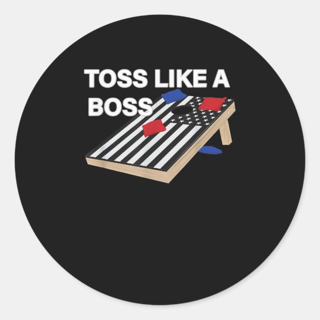 Funny Toss Like Boss Cornhole Competition US Flag Classic Round Sticker (Front)