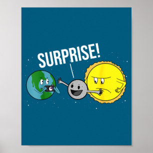 Funny Total Solar Eclipse Cartoon Moon Poster