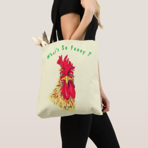 Funny Tote Bag with Surprised Rooster Custom Text