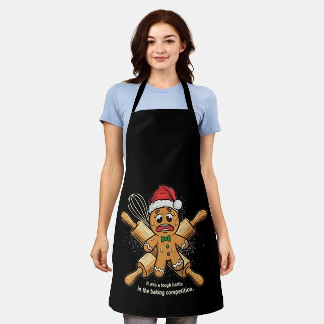 Funny "Tough Battle" Gingerbread Man Christmas  Apron (Worn)