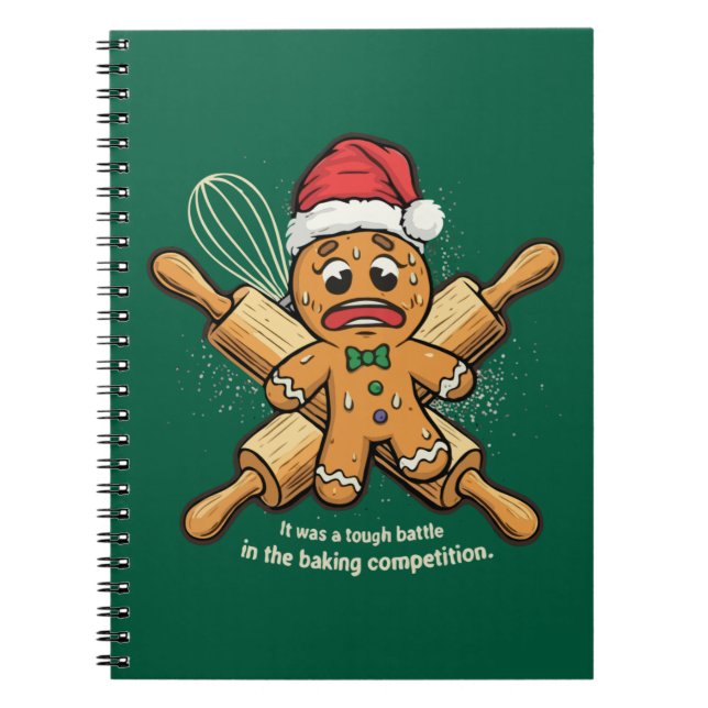 Funny "Tough Battle" Gingerbread Man Christmas  Notebook (Front)