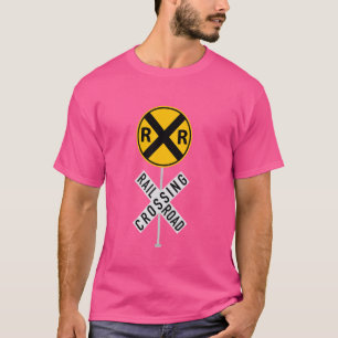 Funny Train Art For Men Women Railroad Crossing Mo T-Shirt