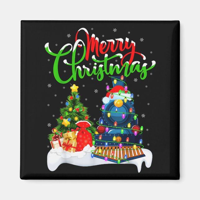 Funny Train Lover Xmas Lighting Santa Train Christ Magnet (Front)