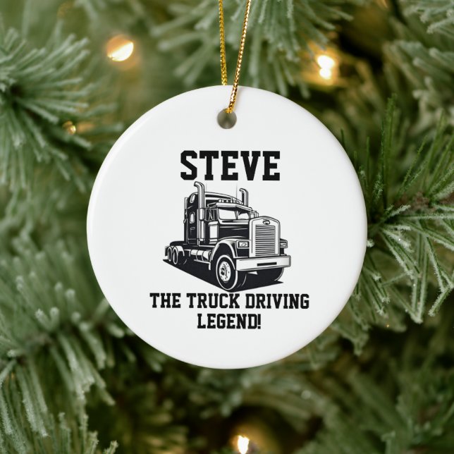 Funny Transport Semi Truck Driver Custom Name Ceramic Tree Decoration (Tree)