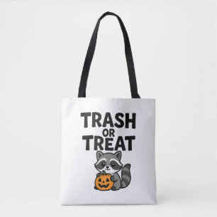 Funny Trash or Treat Racoon Halloween Design Tote Bag