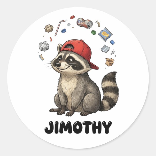Funny Trash Panda Racoon Jimothy Classic Round Sticker (Front)