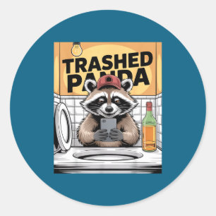 Funny Trashed Panda Raccoon Gets Drunk Classic Round Sticker