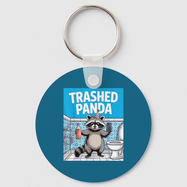 Funny Trashed Panda Raccoon Gets Drunk  Key Ring (Front)