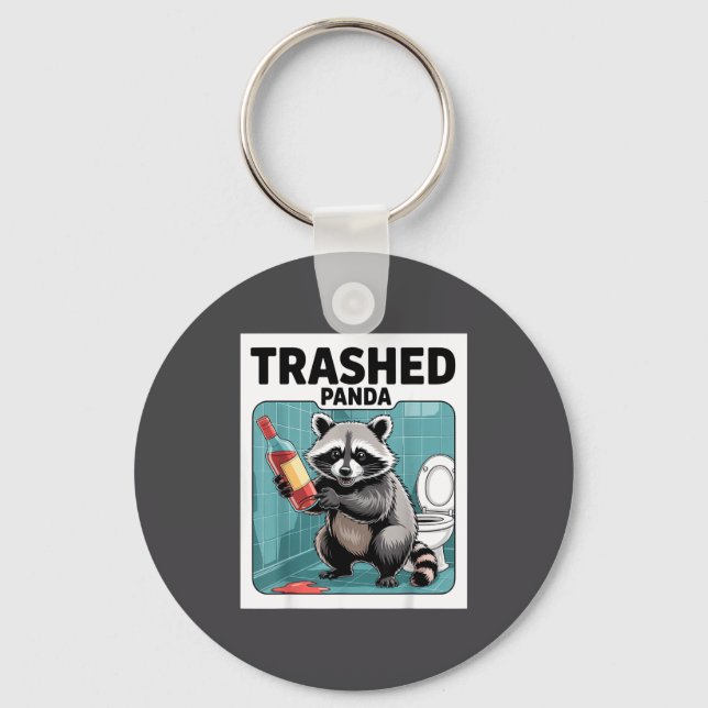 Funny Trashed Panda Raccoon Gets Drunk  Key Ring (Front)