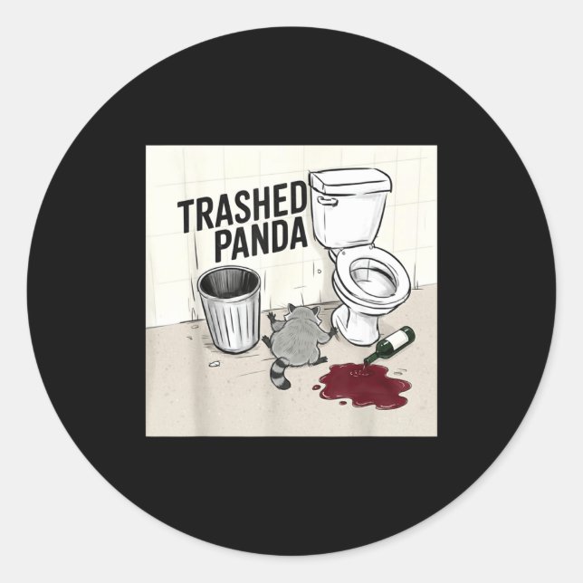 Funny Trashed Panda Racoon Gets Drunk  Classic Round Sticker (Front)
