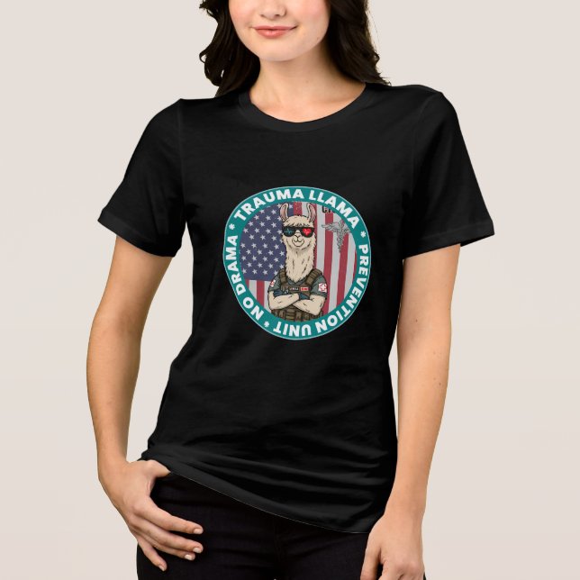 Funny Trauma Llama Prevention Unit Medical T-Shirt Tri-Blend Shirt (Front)