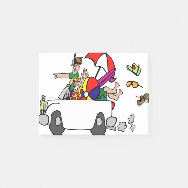 funny travel cartoon car vacation post-it notes (Front)