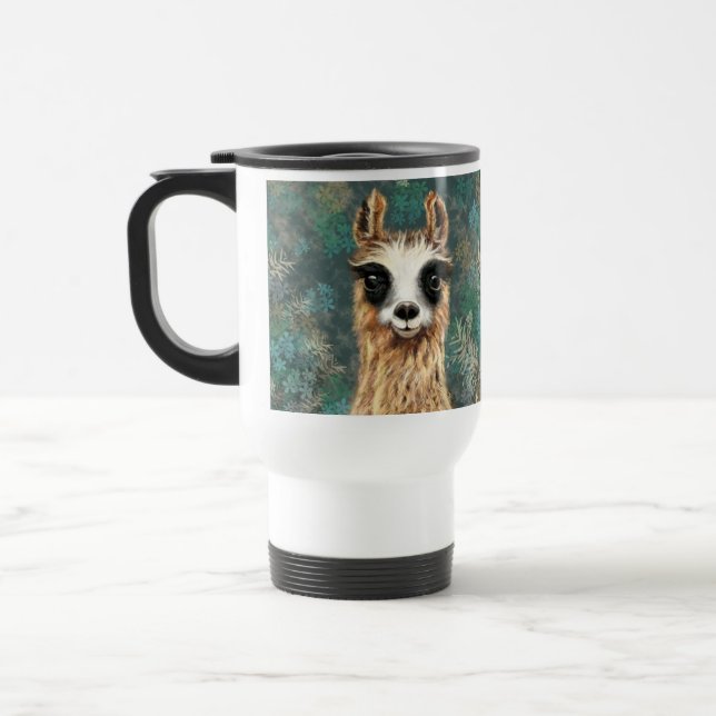 Funny Travel Mug with Curious Llama (Left)