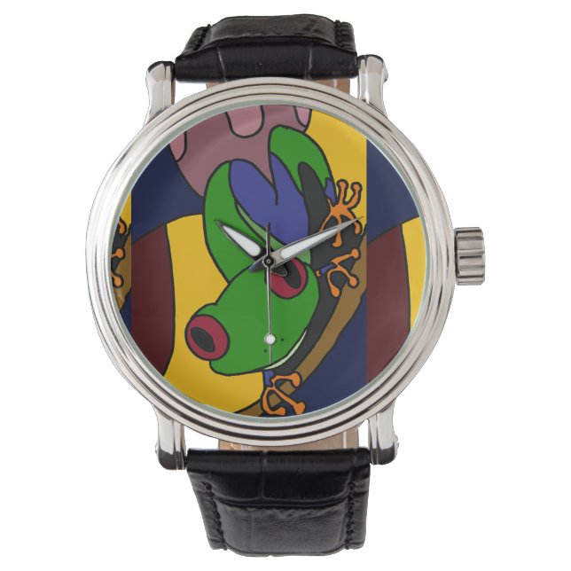 Funny Tree Frog Abstract Art Watch (Front)
