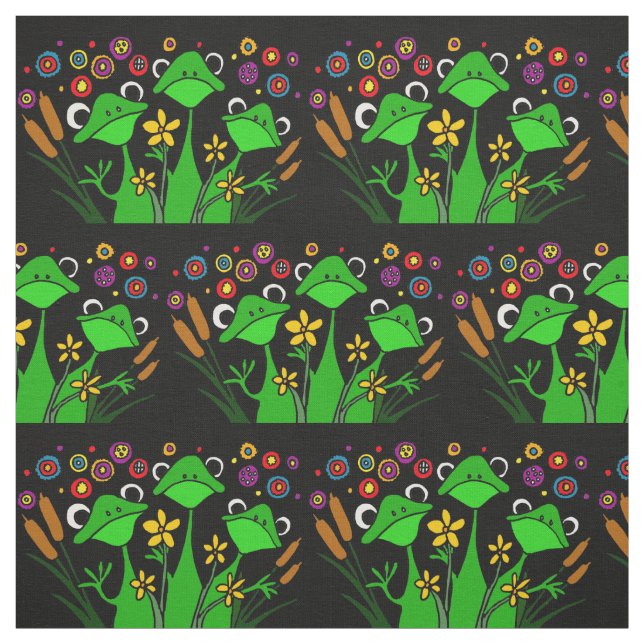 Funny Tree Frogs and Cattails Garden Fabric (Swatch)