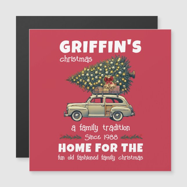Funny Tree on Car Red Family Name Christmas (Front/Back)