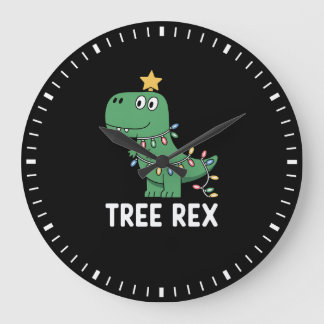 Funny Tree Rex Christmas Dinosaur Holiday Pun Large Clock