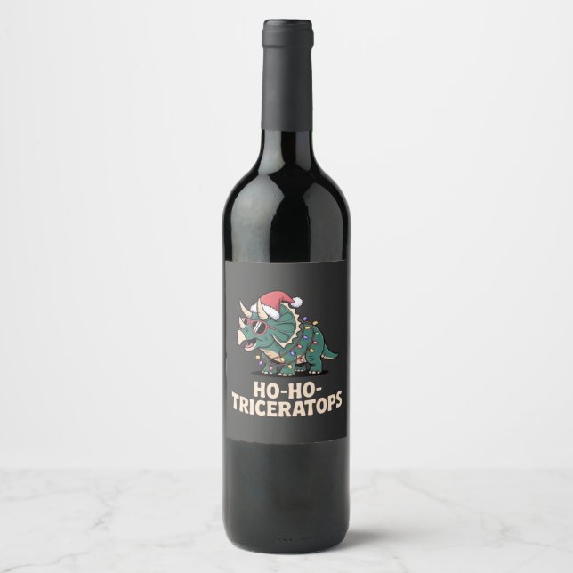 Funny Tree Rex Dinosaur Holiday Humour Wine Label (Front)