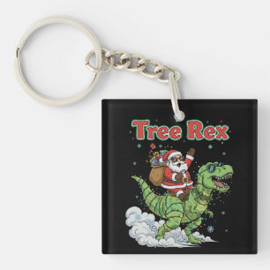 Funny Tree Rex Santa Riding T-Rex Dinosaur Christ Key Ring