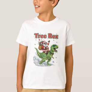 Funny Tree Rex Santa Riding T-Rex Dinosaur Christ T-Shirt