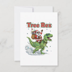  Funny Tree Rex Santa Riding T-Rex Dinosaur Christ Thank You Card
