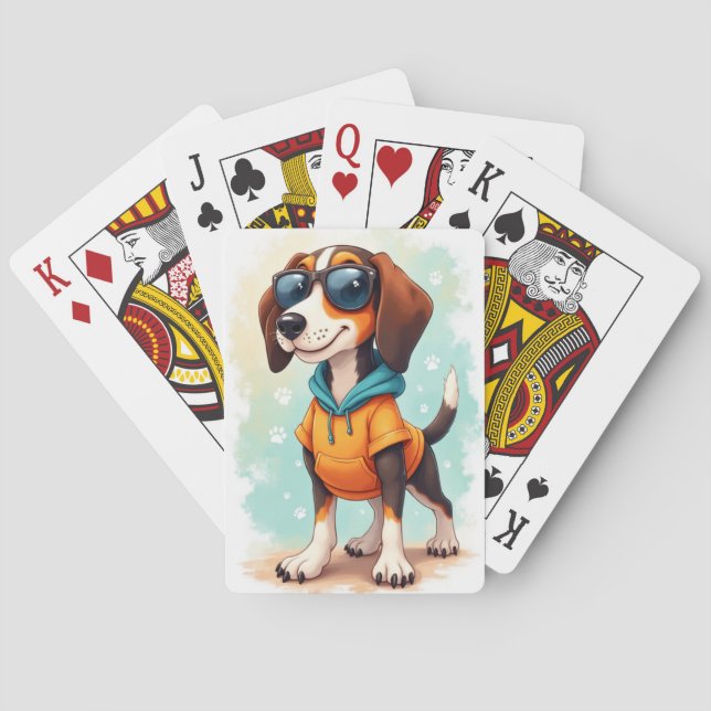 Funny Treeing Walker Coonhound Kawaii Dog Playing Cards (Back)