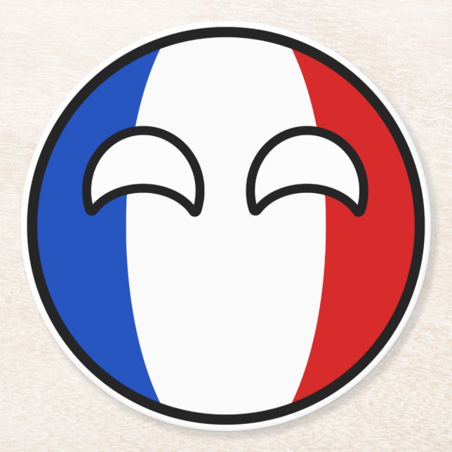 Funny Trending Geeky France Countryball Round Paper Coaster (Front)