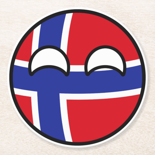 Funny Trending Geeky Norway Countryball Round Paper Coaster (Front)