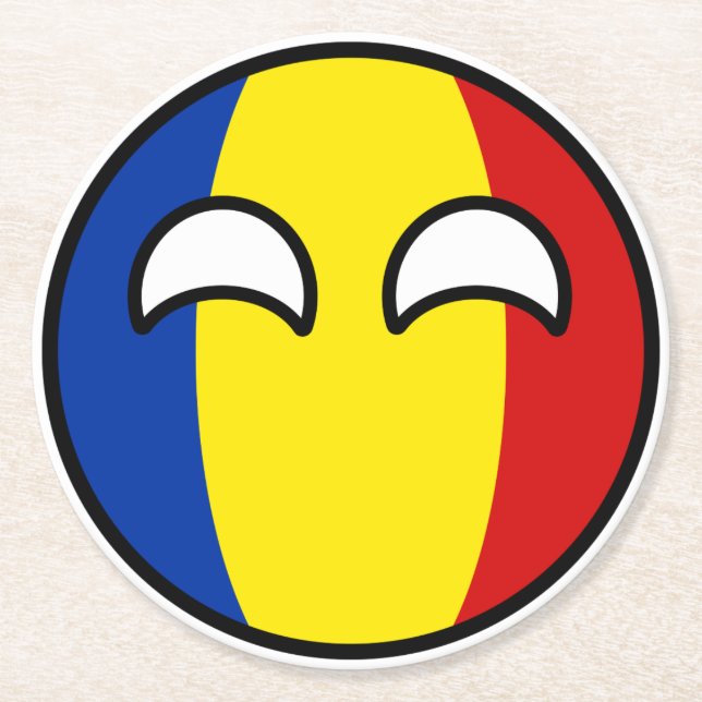 Funny Trending Geeky Romania Countryball Round Paper Coaster (Front)