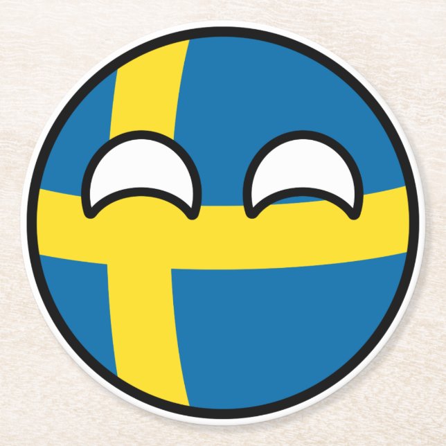 Funny Trending Geeky Sweden Countryball Round Paper Coaster (Front)