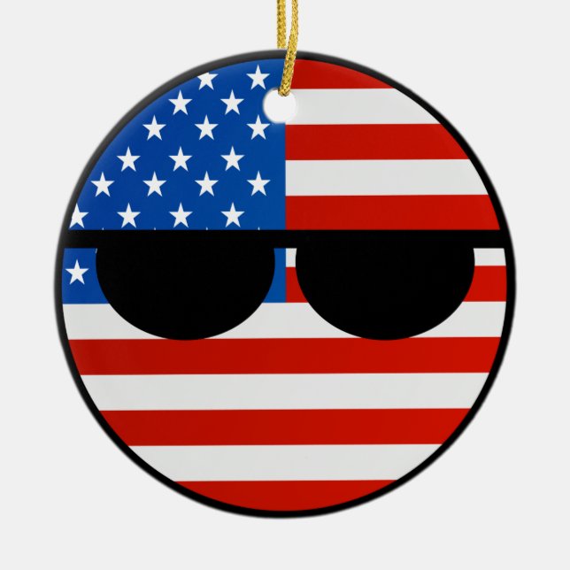 Funny Trending Geeky USA Countryball Ceramic Tree Decoration (Front)